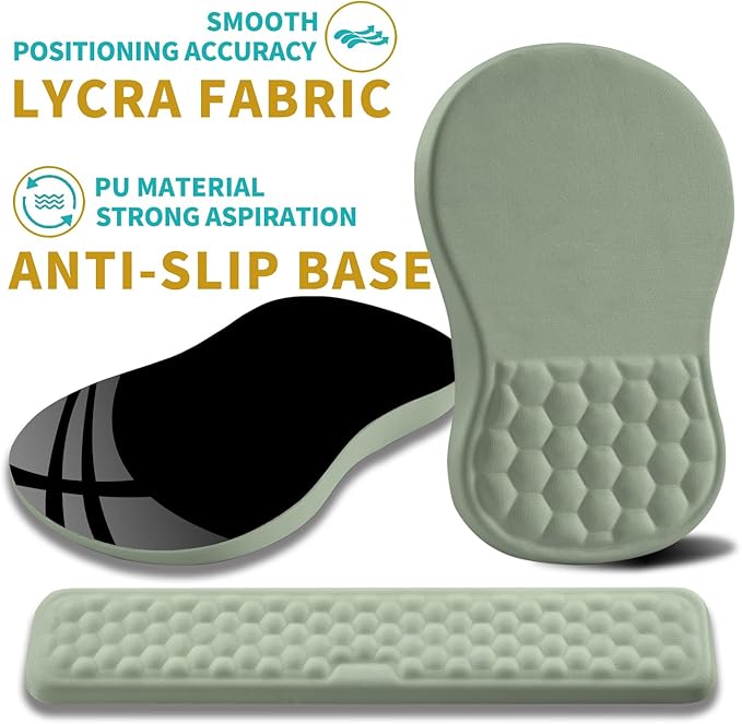 Hokafenle 2 in 1 Ergonomic Mouse Pad Wrist Support &amp Wrist Rest for Computer Keyboard Set with Relieve Carpal Tunnel Pain Massage Bulge and Full Memory Gel Design (2In1 Set Light Green)