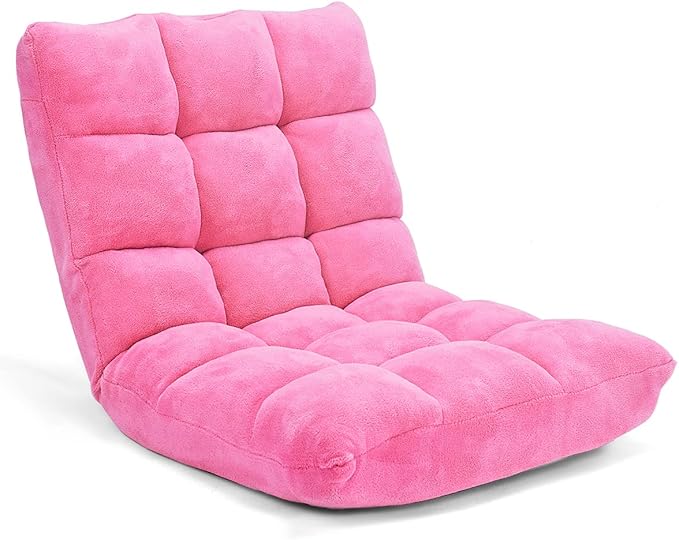 KOMFOTT 14-Position Adjustable Palace Lounger with Back Support - Gaming Chair Meditation Lounger Living Room Pink