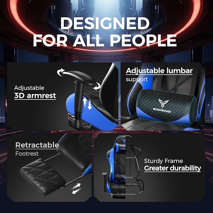 Gaming Chair Big and Tall Video Game Chair with High Back PU Leather Home Office Ergonomic Computer Chair with Footrest Adjustable Height 360° Swivel Wheels for Adults and Teens