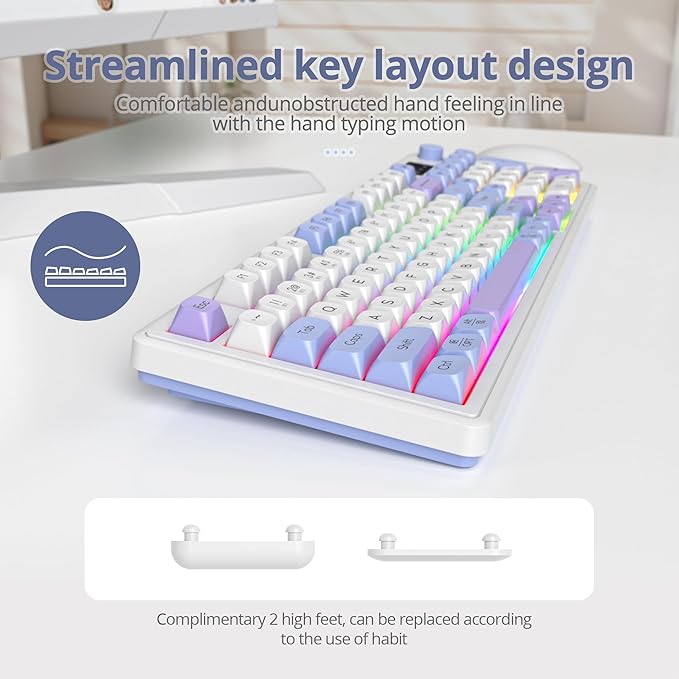Owpkeenthy 96% Membrane Keyboard Wireless 100% Quiet Mechanical Feeling Gaming Keyboard Gasket RGB Keyboard with Knob &amp Number Pad Triple Mode Bluetooth 5.0/2.4G/Wired for Laptop Desktop(98 Blue)