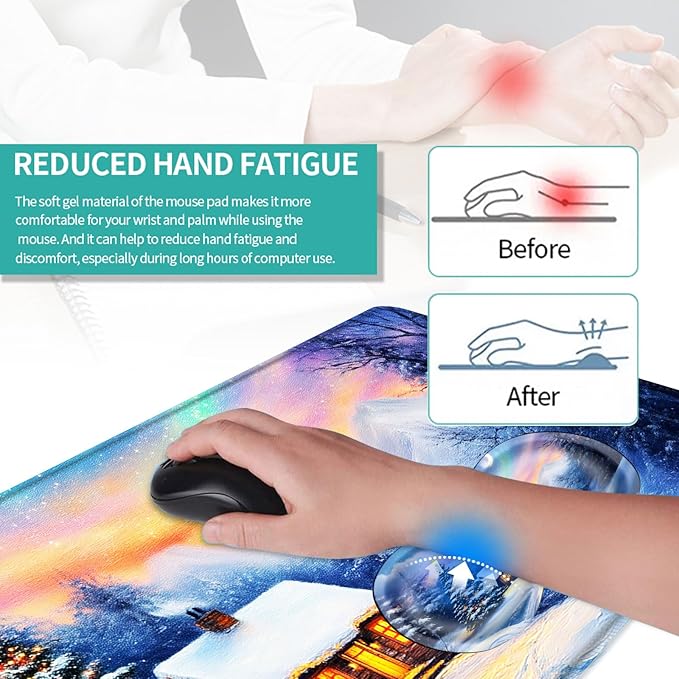 Keyboard Mouse Pad Set Extended Gaming Mouse Pad+Ergonomics Keyboard Wrist Rest Support Memory Foam Easy Typing Pain Relief 4Pcs XL Ultra Thick Desk MatChristmas Snowy Mountain