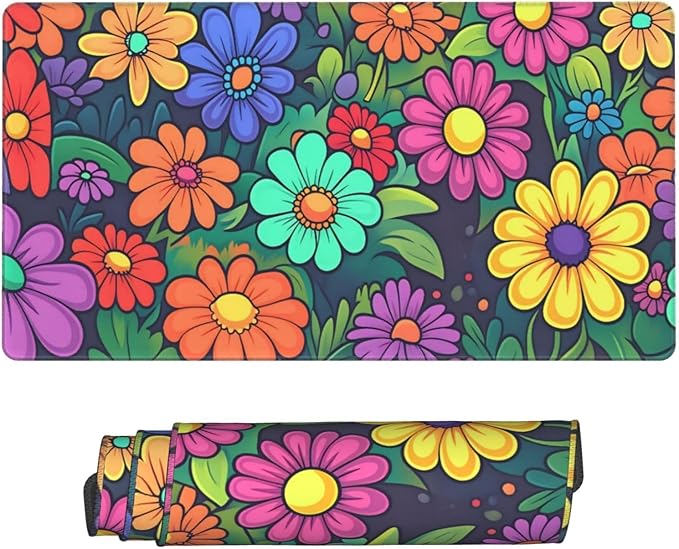Colorful Small Daisy Desk Cover MatExtended Large Mouse PadComputer Laptop Mat Desk Decor for Office Game Home 30x16 Inch