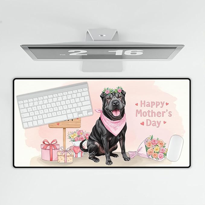 Happy Mother's Day Chinese Shar-Pei Love Dog Mom Heart Flower Desk Mat Full Keyboard Mouse Pad Dog Lover Large Mousepad 12004