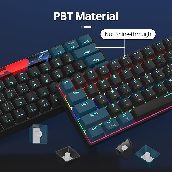 surmen 65% Mechanical Gaming Keyboard with Linear Red Switch Wired Mini Compact Keyboard 60 Percent Backlit for Laptop Desktop PC Gamers（68 Monster B-Rainbow）