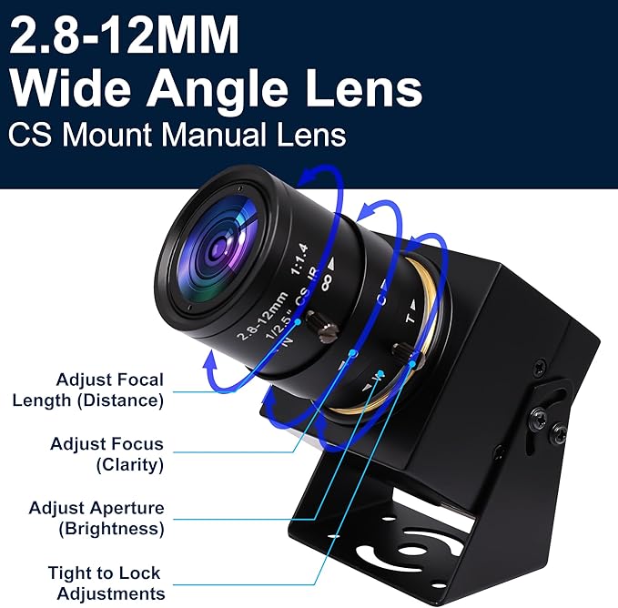 SVPRO USB Camera 1080P Full HD Webcam 2MP Machine Vision Industrial Camera 2.8-12mm Varifocal Lens Manual Focus Webcam 100fps/60fps/30fps for WindowsMacLinuxAndroid