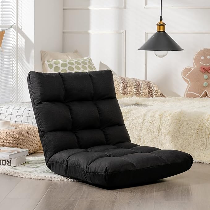 Giantex Floor Sofa Chair Video Gaming Chair with 14 Adjustable Position Padded Back Support Floor Cushioned Seat Folding Lazy Chair for Meditation Reading Watching Living Room Recliner(Black)