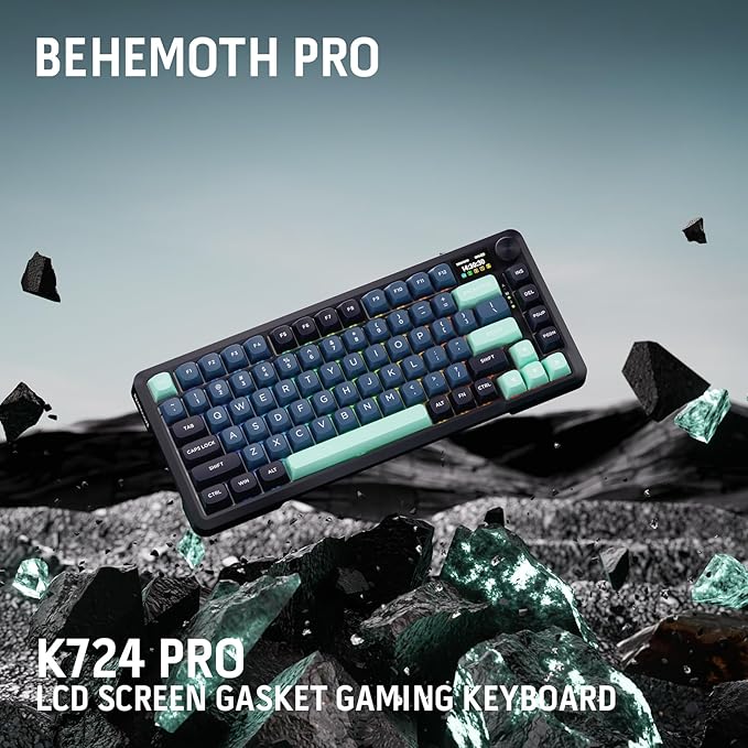 Redragon K724 PRO Wireless Gasket Gaming Keyboard w/Hype Screen &amp Knob 81-Key Mechanical Keyboard Easy-Control 1.14’’ TFT Info Display 5-Layer Noise Dampening Custom Linear Switch Dark Jade C