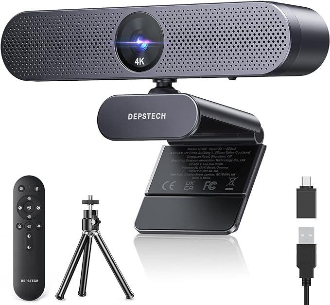 DEPSTECH Webcam 4K Zoomable Webcam with Microphone and Remote Equipped with Sony Sensor 3X Digital Zoom Noise-Canceling Mics Auto-Focus Computer Camera for PC/Mac/Laptop/Zoom/Teams/OBS/Google