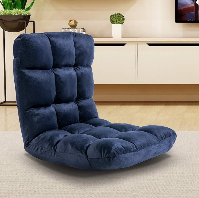 Generic Indoor 5 Position Adjustable Floor Chair with Back Support Folding Padded Gaming Sofa Chair Lounge Chair for Adults Video Gaming Perfect for Meditation Reading Grey