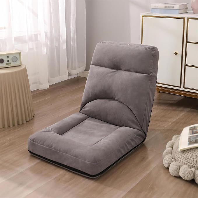 NaKeah Foldable Lazy Sofa Chair 5-Position Adjustable Floor Chair Padded Gaming Recliner for Reading Living Room Bedroom IndoorF
