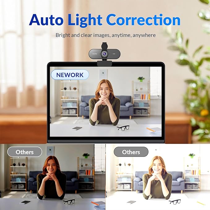 4K Webcam for PC with PDAF &amp CDAF Dual-autofocus Ultra 4K HD 2 Noise Reduction Mics Auto Light Correction USB-A Privacy Cover 79°FOV Streaming Camera for PC Mac Laptop Video Calls