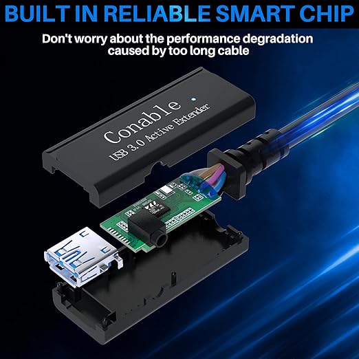 USB 3.0 Active Extension Cable 20 Feet Long USB Type-A Male to Female Extender Cord Built-in A Signal Booster Smart Chip 5Gbps Transfer for Printer Xbox Webcam VR Hard Drive USB Hub and More