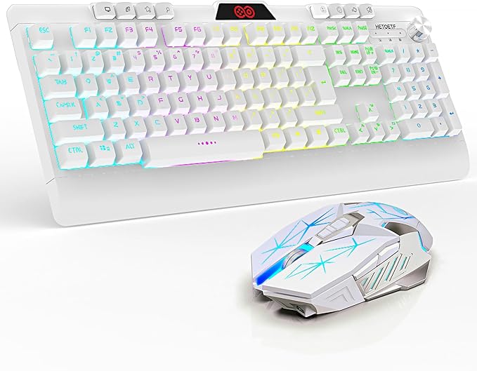 H8 Wireless Gaming Keyboard and Mouse Combo LED Backlit Rechargeable 3800mAh Battery Mechanical Feel Anti-ghosting Keyboard with Wrist Rest + 7D 3200DPI Mice for Windows Mac PC Laptop