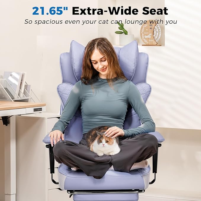 GTPLAYER Big and Tall Office Chair 400LBS Wide Ergonomic Gaming Chair with Deluxe Embossing Designed Leather with Foot Rest150°Reclining Adjustable Soft Armrests Pocket Spring Back Support and Pillow