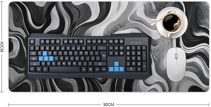 Abstract Art White Gray Gaming Mouse Pad Non-Slip Rubber Base 3XL Mousepad with Stitched EdgesWaterproof Washable Mouse Mat for Desk Home Office Gaming 35.5x16
