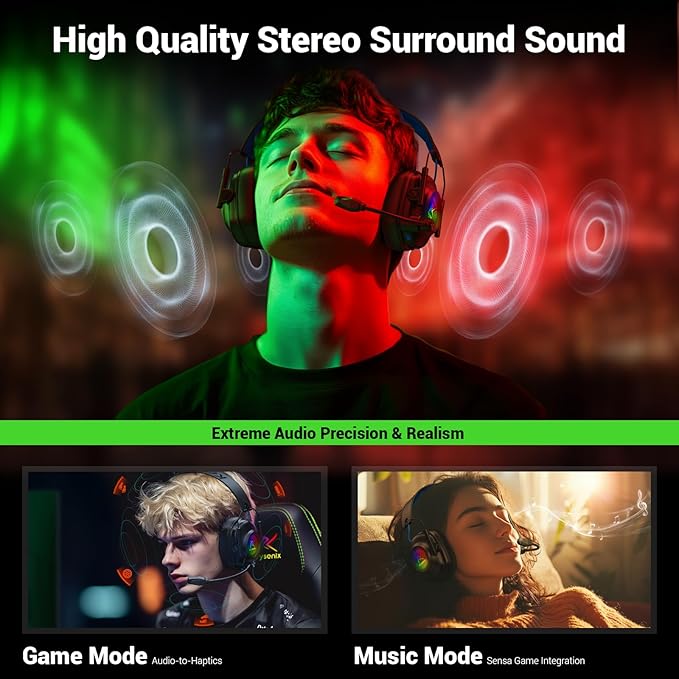 Wireless Gaming Headset with Noise Canceling Microphone for PC PS5 PS4 Switch Mac 2.4 GHz Wireless &amp Bluetooth 5.4 Gaming Headphones Cool RGB Lighting 40Hr Battery 50mm Drivers(Black Blue)