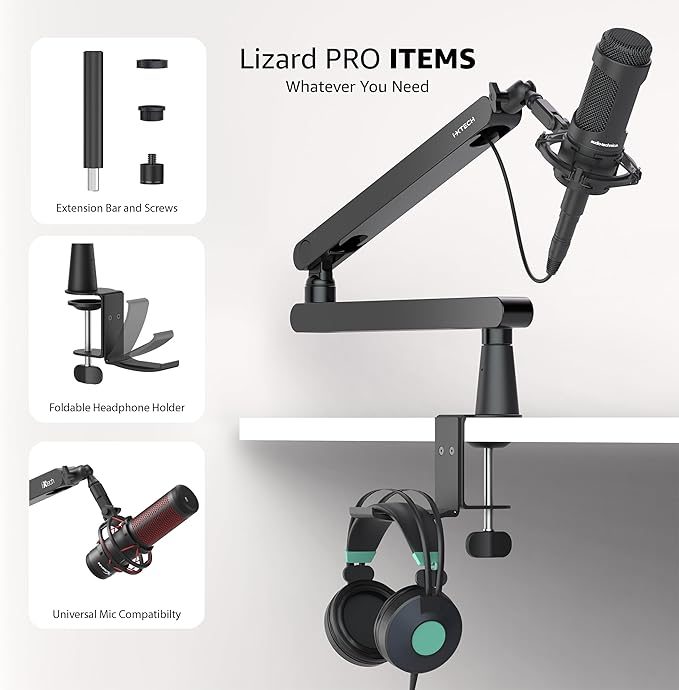 IXTECH Mic Boom Arm Stand LP Microphone Stand Low Profile Microphone Arm Adjustable for Blue Yeti Shure Sm7b Hyperx QuadCast Rode Fifine and At2020 360° Mic Arm for Gaming Podcasting.
