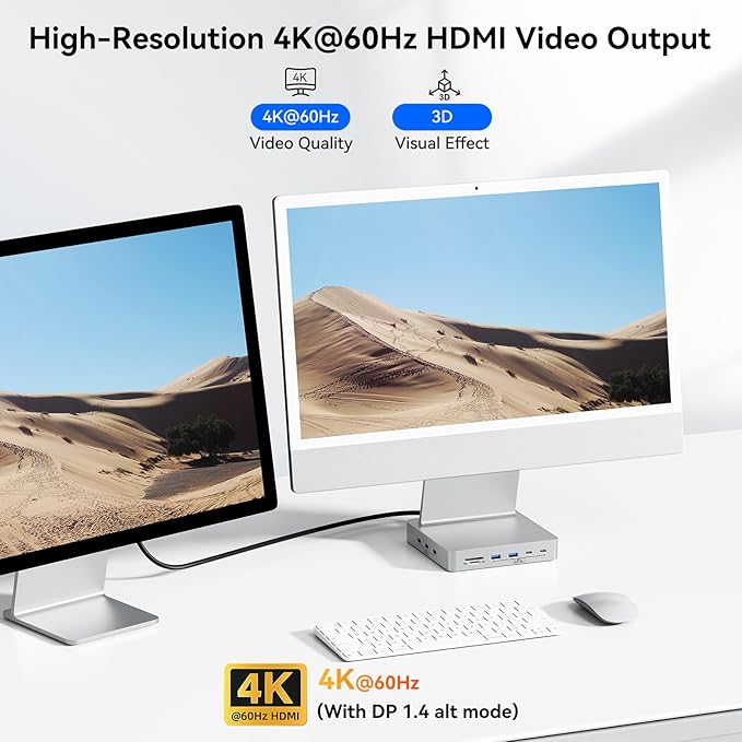 13-Port USB C Hub for iMac 24 inch 2021/2023/2024 iMac Accessories for iMac M1/M3/M4 iMac USB Hub with 5 USB-A &amp 2 USB-C 3.0 Ports 4K@60Hz HDMI 1Gbps Ethernet SD/TF M.2 NVME SSD (Not Include