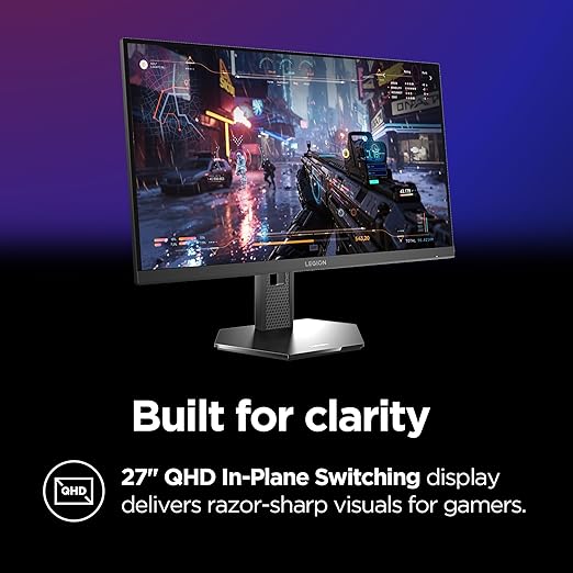 Lenovo Legion 27QD-10 Gaming Monitor - 27 QHD IPS Display - 240Hz Refresh Rate - 0.5 ms MPRT - 99% sRGB - AMD FreeSync™ Premium - Ergonomic Stand