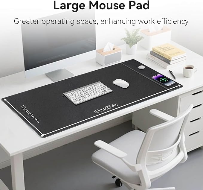 Wireless Charging Mouse Pad 15W Fast Charge Magnetic Charger Desk Pad Large Office Desk Mat (35.4x16.9) with Ultra-Smooth Surface Christmas Black Computer Mousepad for MacBook PC Laptop