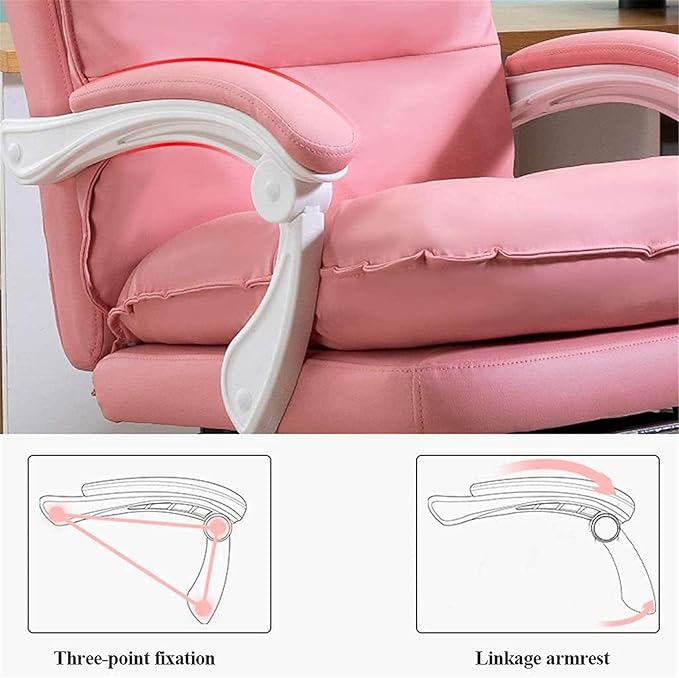 Katzowen Office Computer ChairComputer Chair Double-Padded Office Chair with Backrest Ergonomic Waist Support Footrest Game Chair Gift Pink (Color : White)