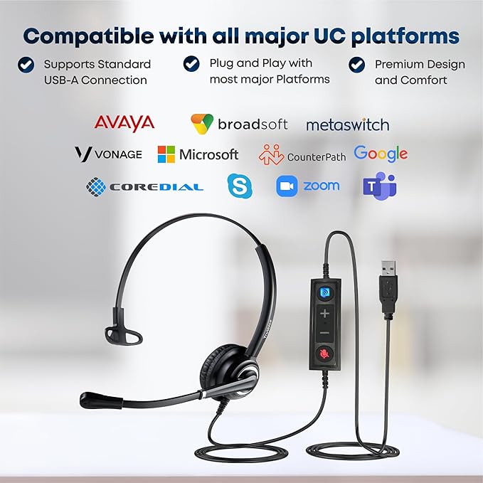 TruVoice Voicepro 10 Headset and Webcam Bundle (Includes Single Ear USB Headset and 1080P Webcam) All-in-One Combination