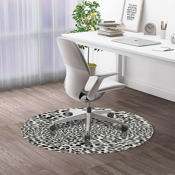 Yellow Red Black PU Leather Office Home Chair Mat Gaming Computer Rolling Chair Mats Print Classical Savannah Mammal Round Chair Cushion Non-Slip Low-Pile Hardwood Floor Mats Leopard Diameter 47.2 in