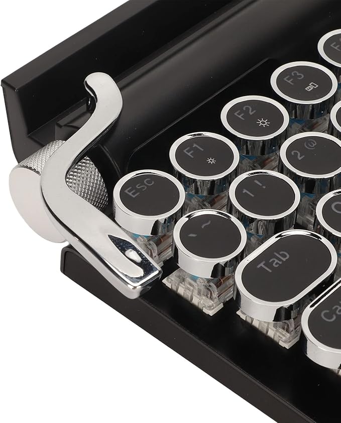 PUSOKEI Retro Typewriter Mechanical Gaming Keyboard - 83 Keys Bluetooth Punk RGB Backlit With Blue Switch Metal Round KeyCap for PC Laptop Phone (Black)