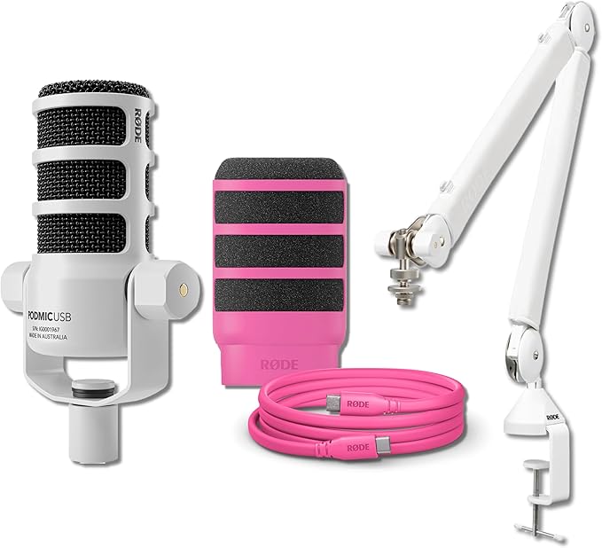 Rode PodMic USB White with Rode PSA1+ White Bundles (Pink Bundle)