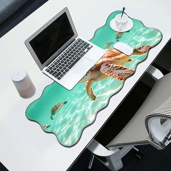 Turtle Swimming Desk Mat Mouse Pad 31.5 x11.8 XL Extended Mousepad Huge Mouse Pads with Stitched Edges Desk Pad for Work Game Office Home