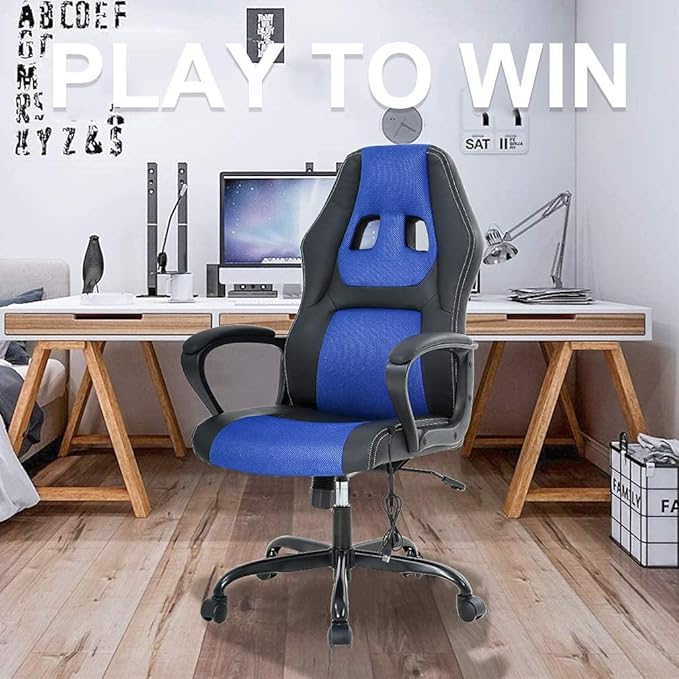 Liphontcta Racing Gaming Chair Ergonomic Game Office Chair with Massage Lumbar Support Headrest Armrest High-Back Adjustable PU Leather Rolling Swivel Computer Desk Chair for Home Office