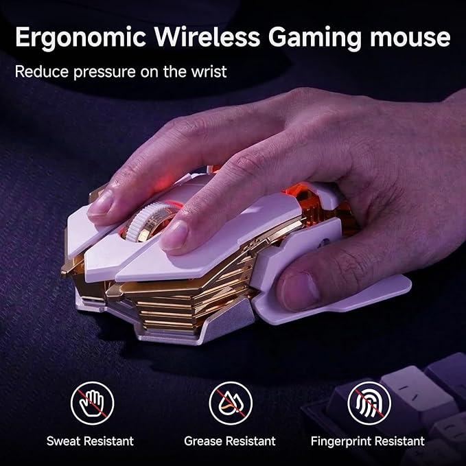 EWEADN G5 Wireless Gaming mouse 12800 Adjustable DPI Ergonomic Mouse with 6 RGB Backlit Modes Rapid Fire Key 9 Programmable Macro Buttons Rechargeable Bluetooth Mouse for PC/Mac/Laptop - White