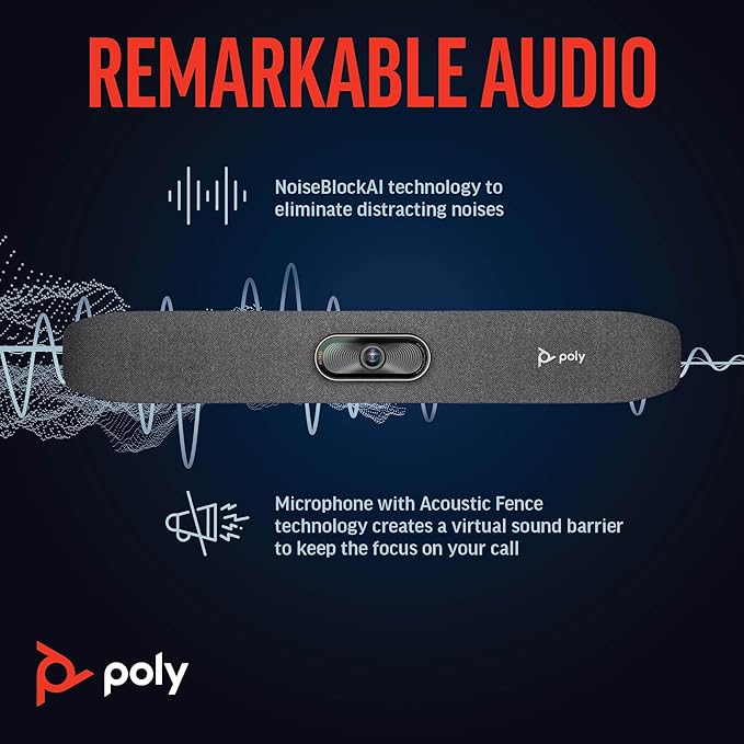 Poly Studio R30 4K Video Conferencing Bar (Plantronics) – Camera Mic &amp Speaker for Small Rooms – Automatic Camera Framing – Noise Reduction Technology – Works w/Teams Google Zoom –Amazon Exclu