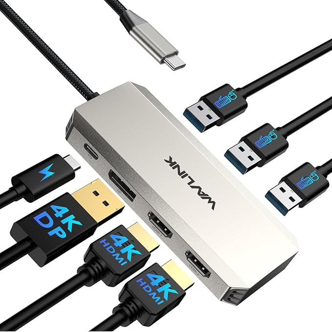 Laptop Docking Station WAVLINK Triple 4K Docking Station with Dual HDMI DP 100W PD in 3 USB-A2.0 for Wireless Device Compatible with Dell/HP/Lenovo etc Windows Systerm Computer Only