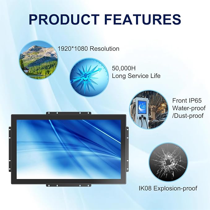 21.5 Inch FHD Capacitive Touch Screen Monitor10-Point Multi-Touch Industrial Display with HD-MIVGAVESA Mounting Open Bracket InstallationOpen Frame Touch Monitor