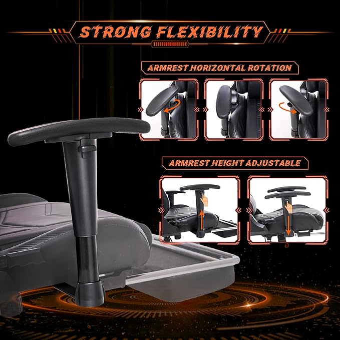 AA Products Gaming Chair Ergonomic High Back Computer Racing Chair Adjustable Office Chair with Footrest Lumbar Support Swivel Chair - Black