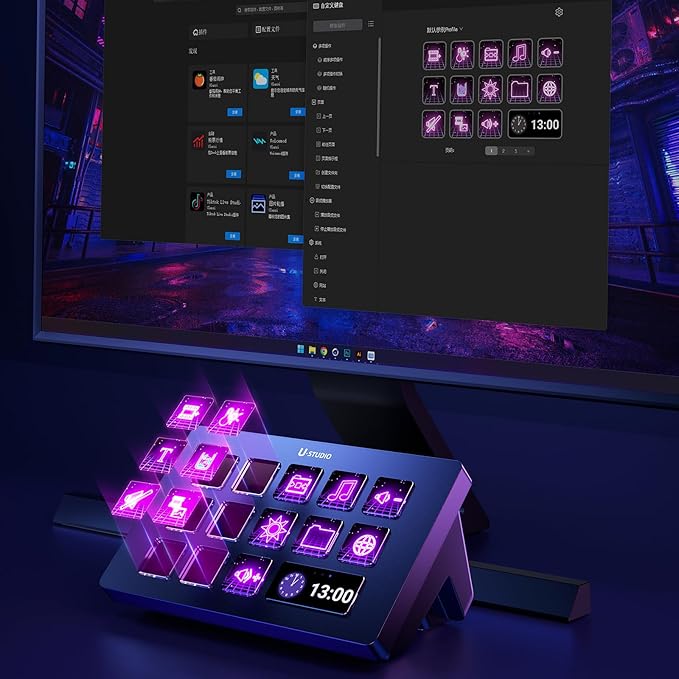 ULANZI Stream Controller Macro Keyboard D200 U-Studio Macro Pad 14 LCD Keys 13 Customizable Macro Keys Deck to Control Apps and Software Trigger Actions in OBS Twitch YouTube and more for Mac/PC