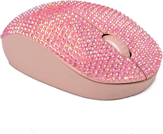 Bling Dazzling 2.4GHz Wireless Silent Mouse Covered with Rhinestone Crystal Crystallized Mouse with USB Receiver Compatible with Notebook PC Laptop Computer MacBookGreat Gift (Pink)