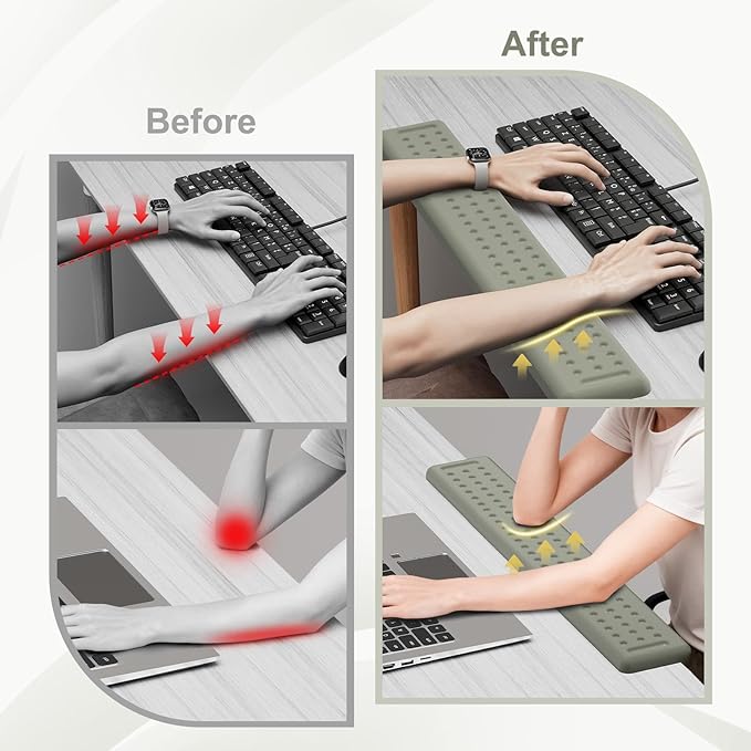Leolee L-Shaped Desk Long Wrist Rest Elbow 60CM Grey Memory Foam Arm Rest for Desk with Non-Slip Base Ergonomic Desk Edge Cushion Wrist Support for Computer Keyboard Typing Office Home