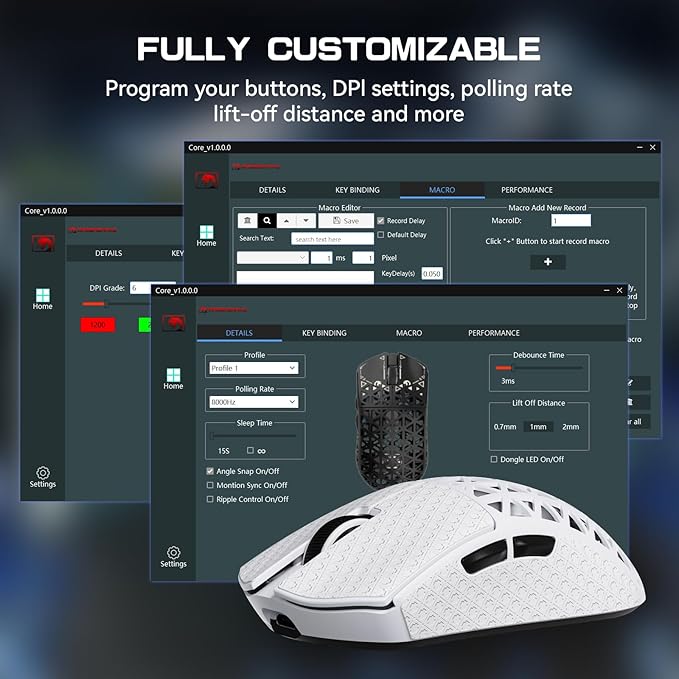MAMBASNAKE M5 Ultra Carbon Fiber 8KHz Wireless Gaming MousePAW3950MAX Sensor 42K DPI39g Lightweight Tri-Mode 2.4GHz/BT/Wired Computer MiceWeb Driver Supportfor Win/Mac/FPS/MOBA/Esports-White (B)