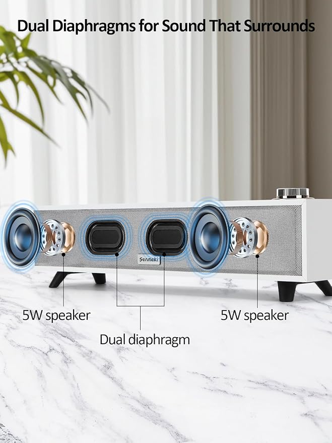 Computer Speakers 10W Computer Sound Bar USB Powered PC Speakers Bluetooth 5.0 and RCA Input pc Speakers for Desktop Laptops Phonograph Phones Tablets(K01)