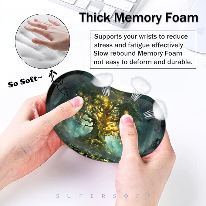 Large Mouse Pad with Mouse Wrist Rest 31.5x11.8 in Extended Mouse Mat with Non-Slip PU Base Ergonomic Memory Foam Wrist Rest for Work &amp Gaming Writing Pad Tree of Life Pattern Office Desk Pad