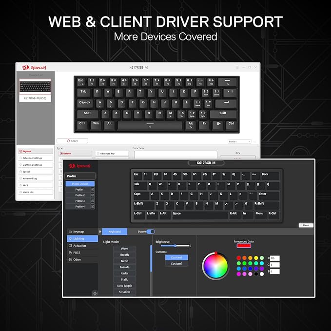 Redragon K617 HE Rapid Trigger Gaming Keyboard 60% 61 Keys Wired Mechanical Keyboard w/Hyper-Fast Actuation Dedicated Hall Effect Magnetic Switch Actuation Point Adjustable Essential Black
