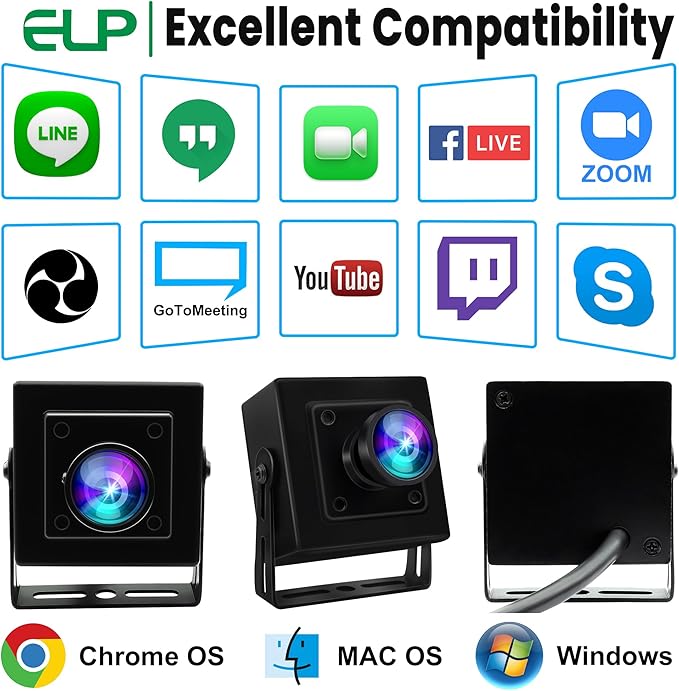 ELP 5MP 50fps Global Shutter USB Camera with Housing for Computer UVC USB2.0 Lightburn Camera for Laser Engraver High Speed 60fps PC Cam Wide Angle 100° WebCamera for Live Streaming