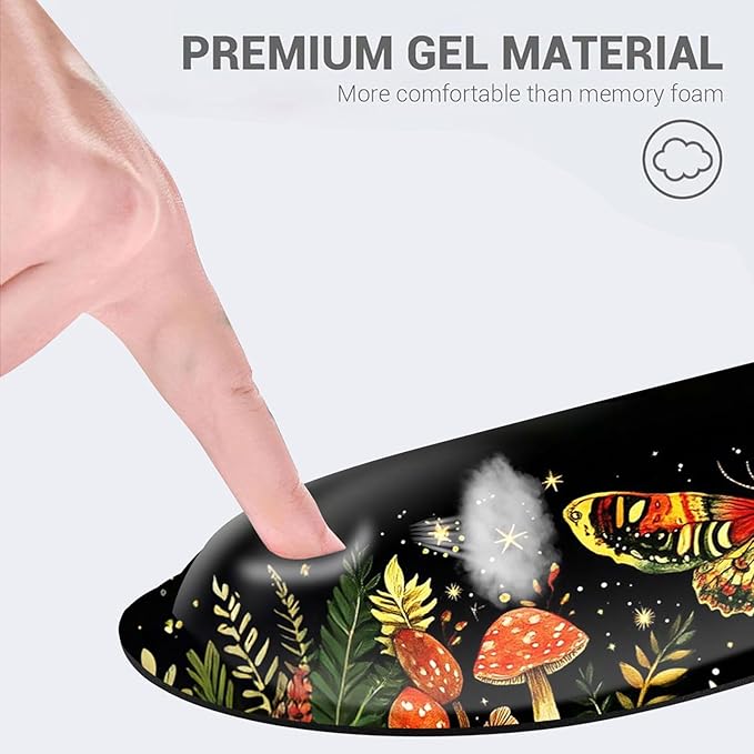Desk Mat Mouse Pad with Wrist Rest 4-in-1 Large Mouse Pads for Desk Ergonomic Mouse Pad and Keyboard Wrist Rest Gaming Keyboard Mat for OfficeMushrooms and Butterflies