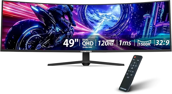 49 inch Curved Ultrawide Monitor with Remote 120Hz WDQHD(5120 x 1440p) 5K Gaming Monitor R1500 HDR 3000:1 Contrast sRGB 125% USB-C FreeSync PIP/PBP Built-in Speaker HDMI 2.1 &amp DP 1.4