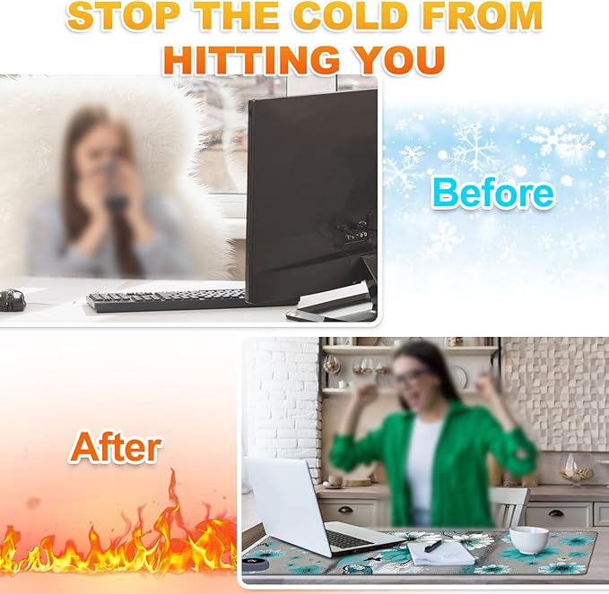 Heated Desk Pad 31.5 x 13 3 Large Heated Mouse Pad with Heat Levels (40°C/45°C/50°C) &amp 3H Auto Shut-Off Desk Mat Fast Heating PU Leather Warmer Mousepad for Home OfficeSunflowers and Butterflie
