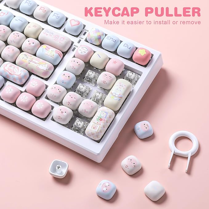 YUNZII Cute Pink Kitten Custom Keycaps 141 Keys Dye Sub PBT MOG Profile Keycap Set for Mechanical Gaming Keyboards (Pink Kitten)