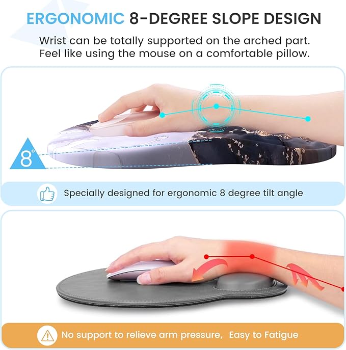 Desk Pad Mat Large Mouse Pad with Wrist Rest Ergonomic Keyboard Wrist Support XXL Carpal Tunnel Mousepad Set with Coaster Computer Keyboard Matt for Laptop Desktop White Gray Marble