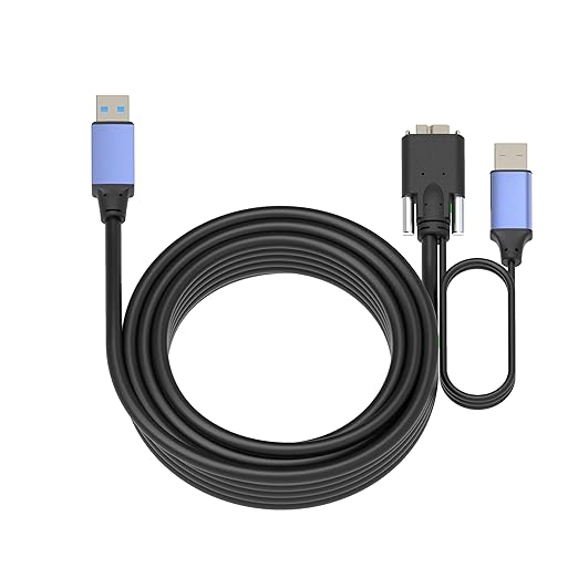 OkyLink 32ft (10M) USB 3.0 to Micro-B Active Cable with Screw Lock - 5Gbps A Male to Micro-B Male Industrial Grade with Integrated Power Cable